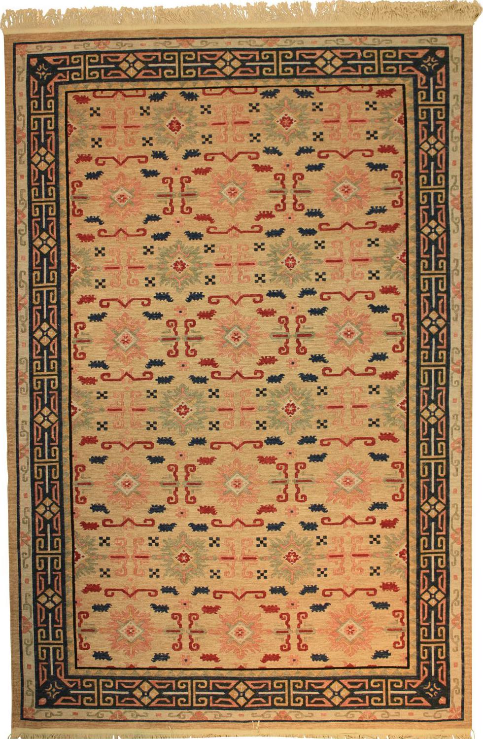 Hand Made Wool Gold Traditional India Rug 6' x 9'2"