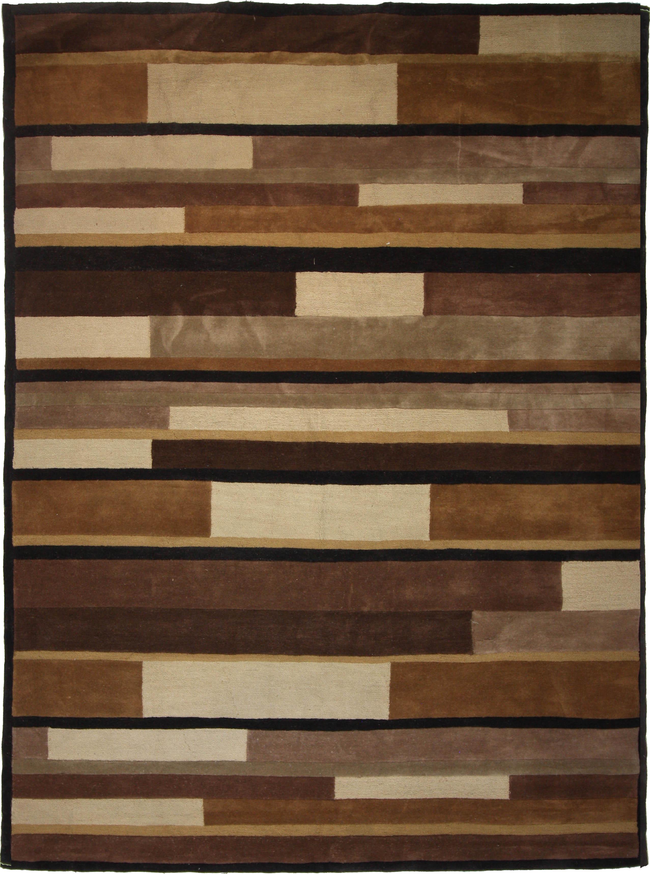 Hand Tufted LEATHER/WOOL Brown Dk Contemporary > Stripes India Rug 8' x 11'