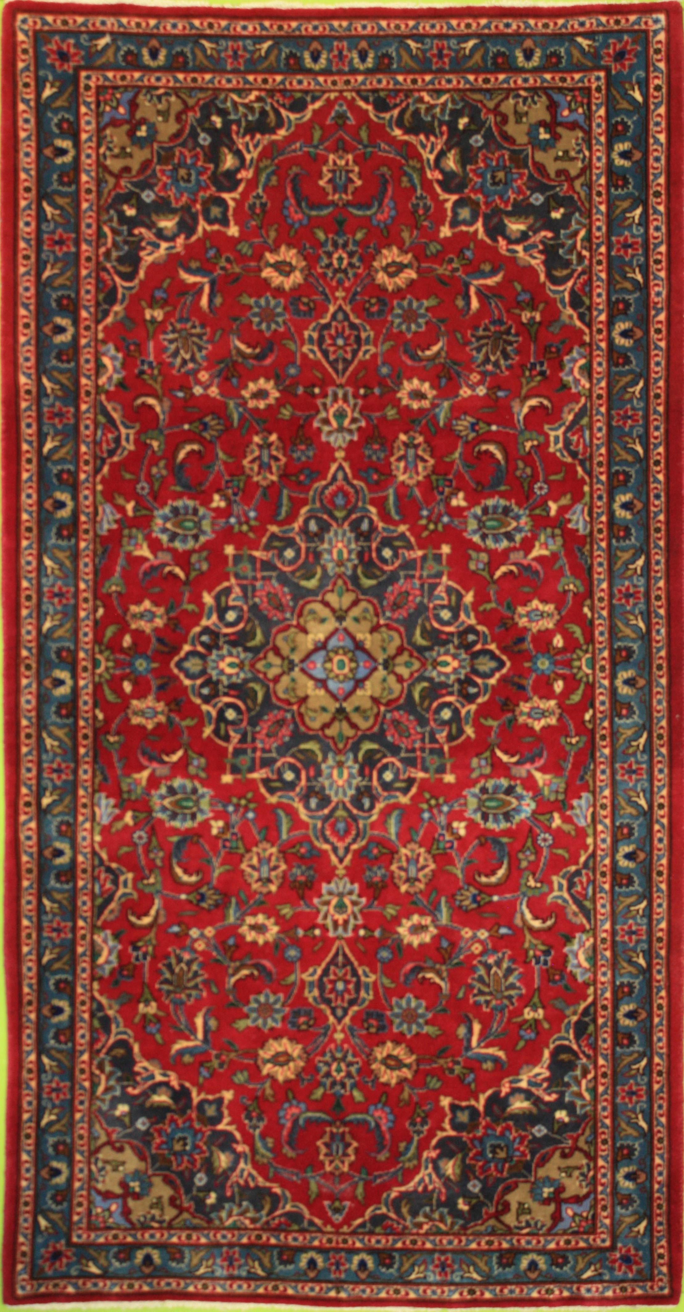 Hand Made Wool Red Traditional Persian Rug 3'8" x 7'3"