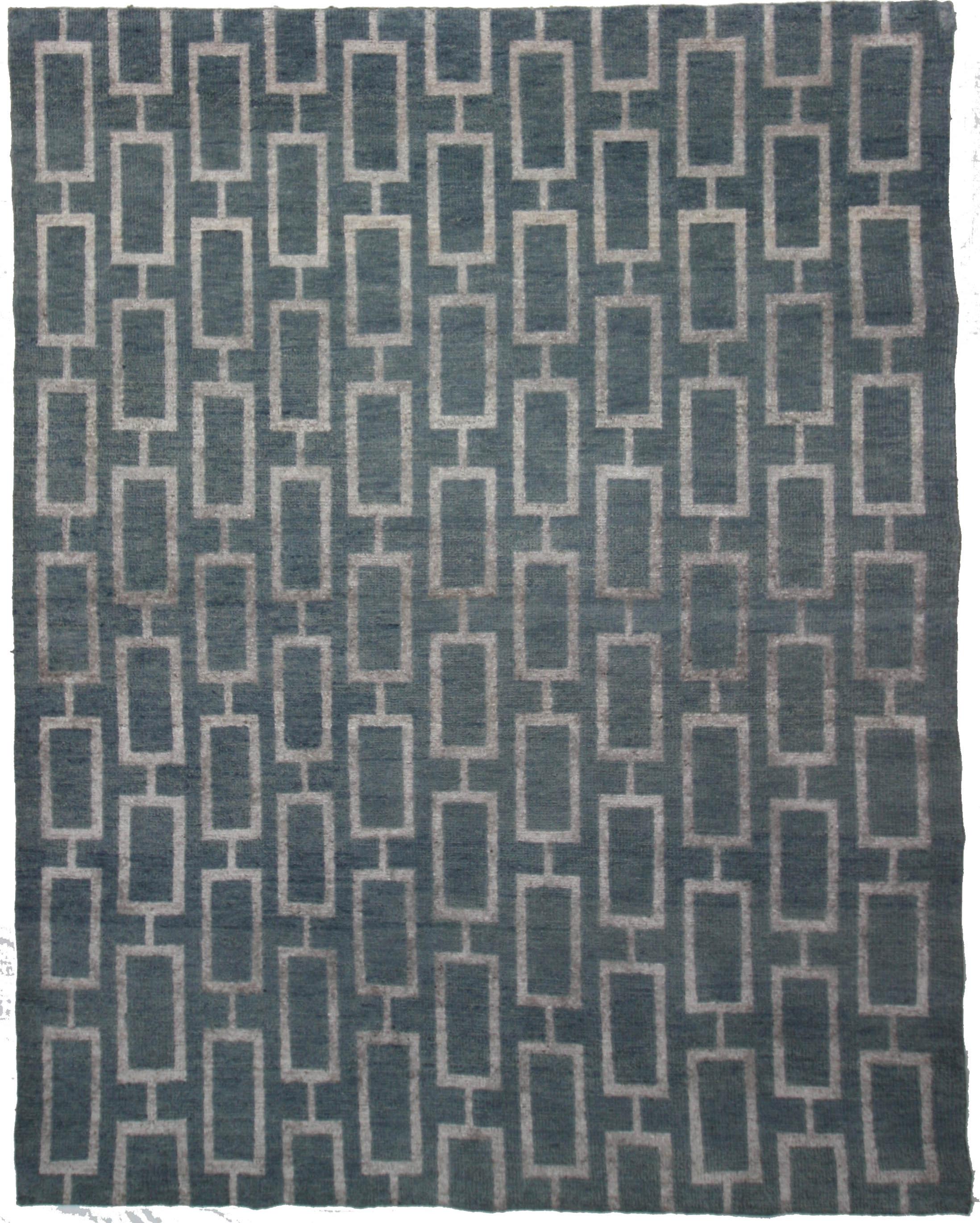 Hand Knotted Wool and Silk Grey / Blue Contemporary India Rug 7'5" x 9'4"