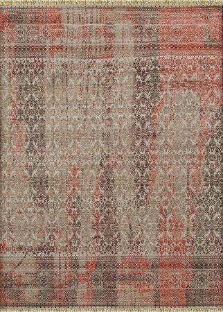 Hand Knotted Wool and Silk Beige Transitional India Rug 6'5" x 9'9"