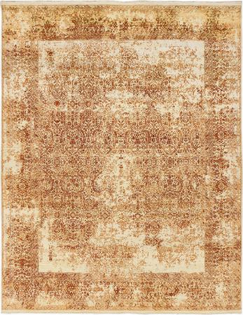 Hand Knotted Wool and Silk Orange Transitional India Rug 8' x 10'