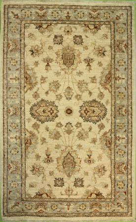 Hand Knotted Wool Ivory Traditional Pakistan Rug 3'2" x 5'2"