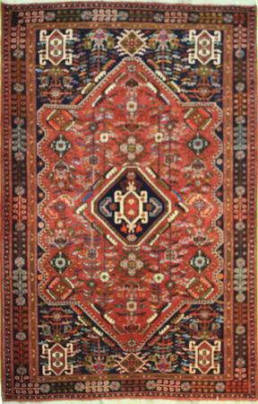 Hand Made Persian VATAN, shiraz Wool 4'4" x 6'7" Rust