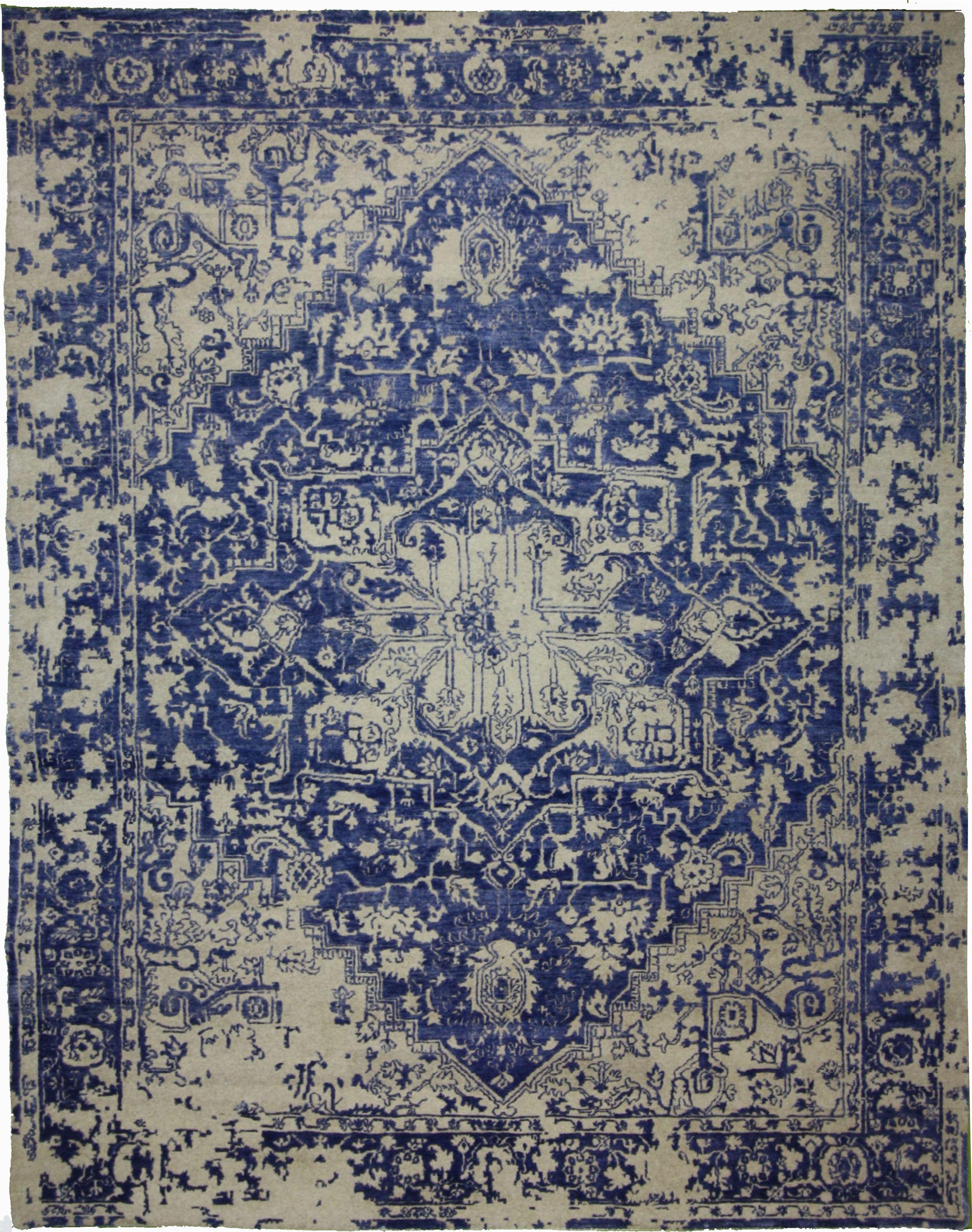 Hand Knotted Wool Blue Dk Transitional India Rug 7'9" x 9'10"