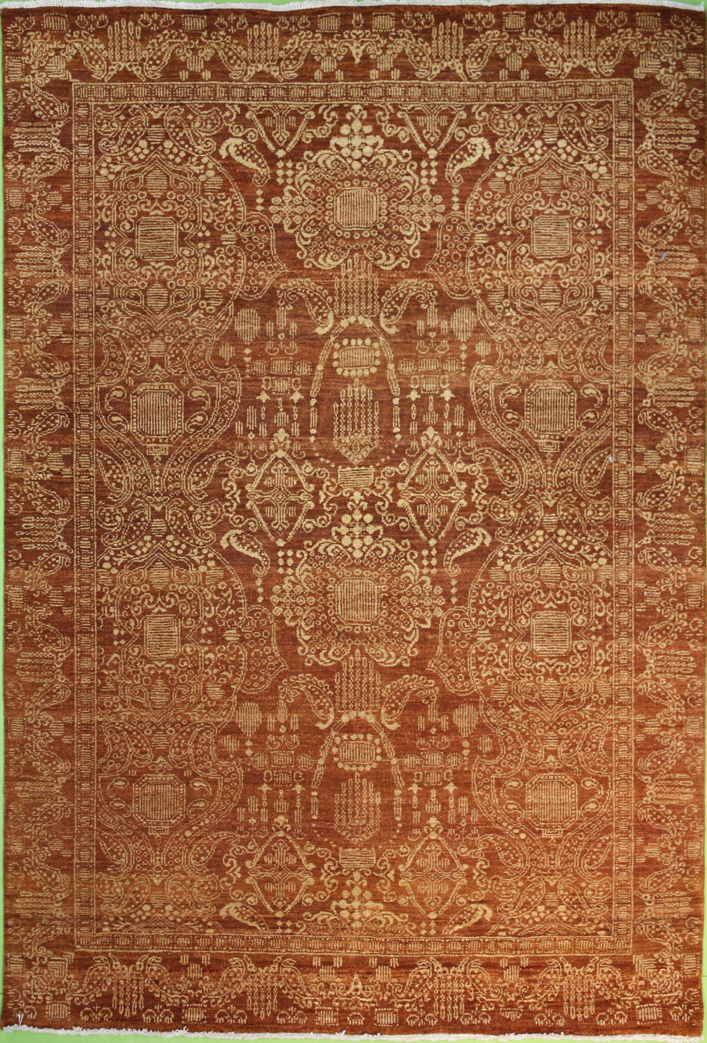 Hand Knotted Wool Rust Traditional India Rug 4'2" x 6'