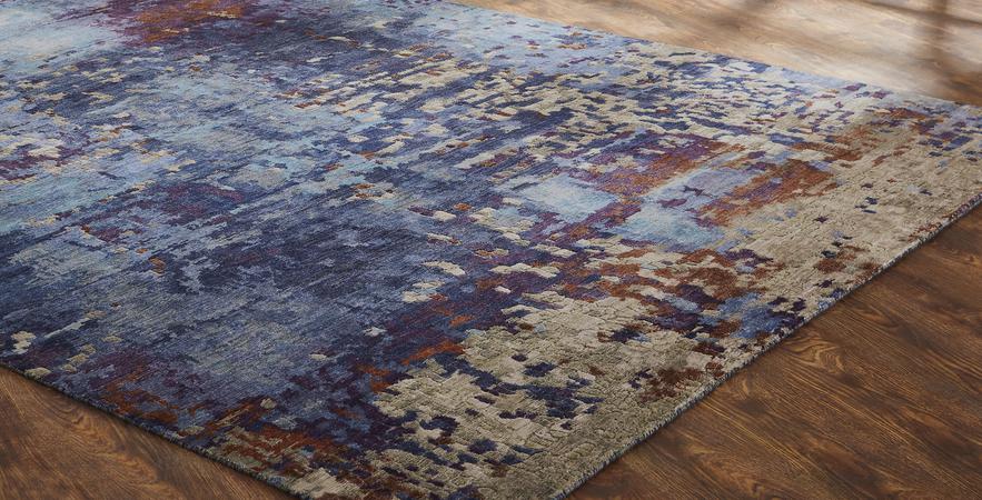 Hand Knotted WOOL & VISCOSE Blue Contemporary India Rug 2' x 3'
