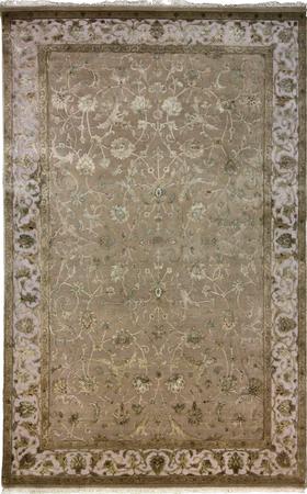 Hand Knotted India Wool and Silk Indian Gold Rug 6'3" x 10'3"