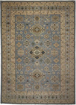 Hand Knotted Pakistan Wool Indo Grey / Blue Rug 8'11